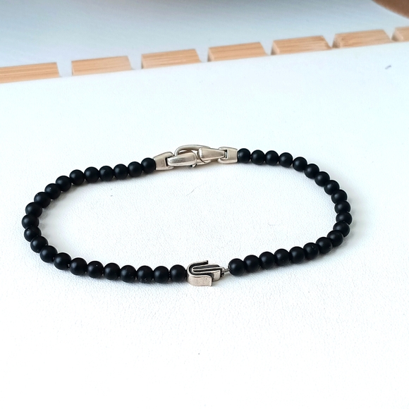 David Yurman Men\'s Hamsa Hand Black Onyx Sterling Silver 4mm Bracelet